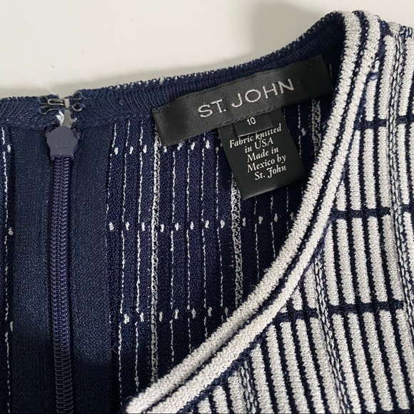 St John Geometric Ottoman Gray Stripe Knit Dress - Picture 12 of 14